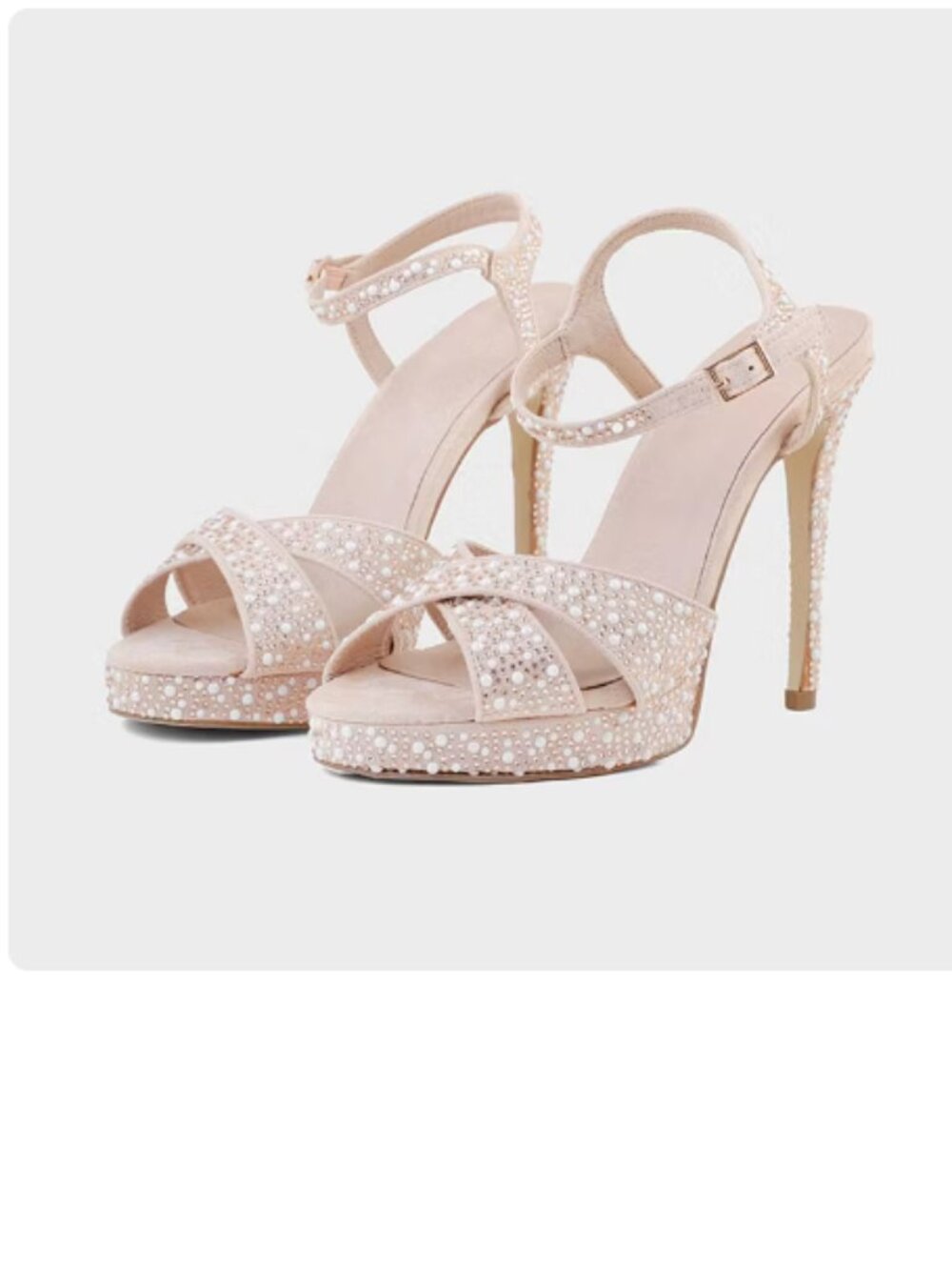 FSJ Pink Open Toe Crystal Embellished Heeled Sandals with Platform